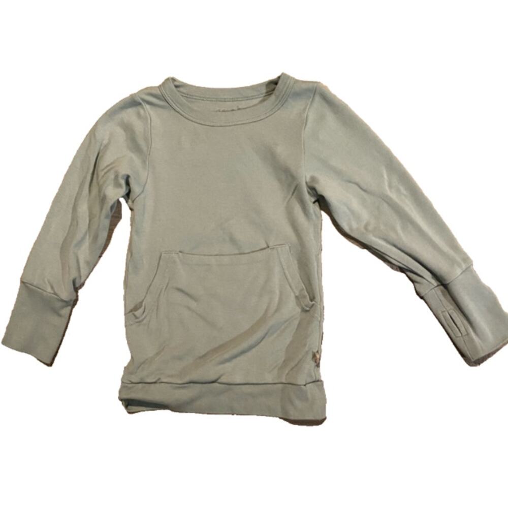 Goumi Kids 4T Bamboo Organic Lounge Shirt Blue Green Thumbholes Kangaroo Pocket